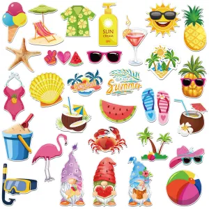 Xuhal 30 Pcs Summer Beach Car Magnets Magnetic Refrigerator Decoration Decorative Gnome Flamingo Palm Tree Magnetic Stickers Hawaii Tropical Magnetic Decals for Cruise Door Fridge Ship Cabin Party