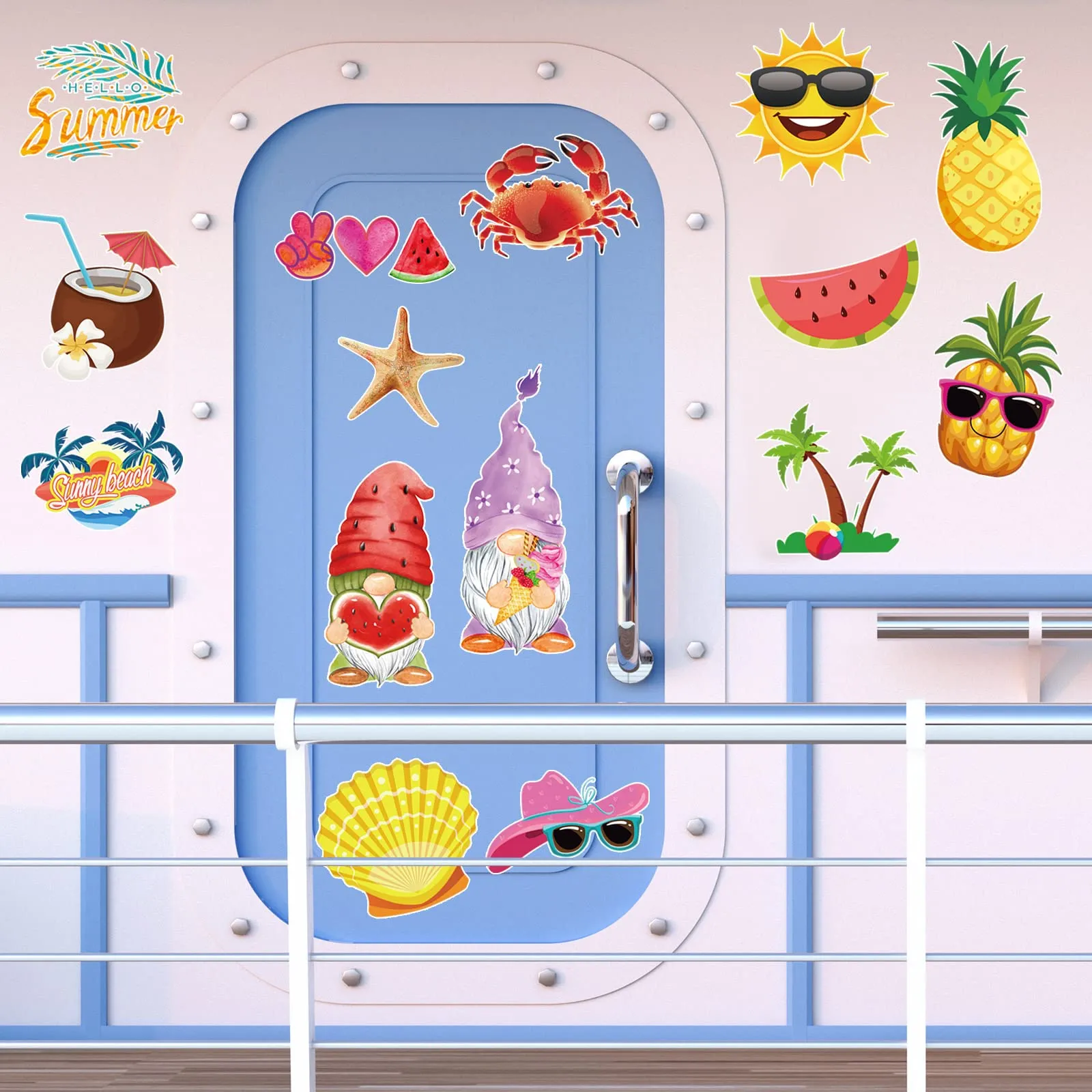 Xuhal 30 Pcs Summer Beach Car Magnets Magnetic Refrigerator Decoration Decorative Gnome Flamingo Palm Tree Magnetic Stickers Hawaii Tropical Magnetic Decals for Cruise Door Fridge Ship Cabin Party