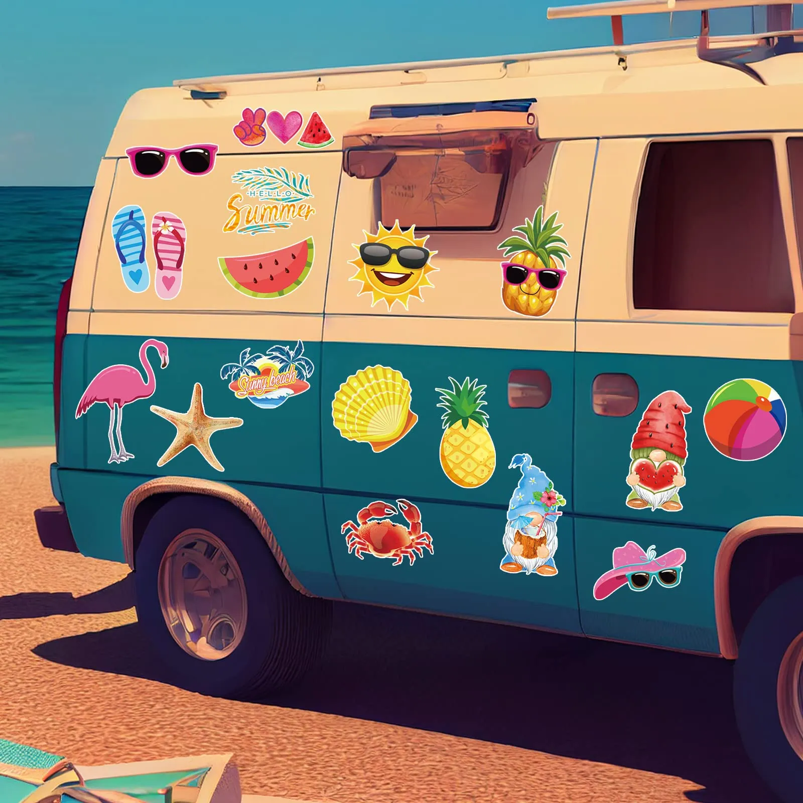 Xuhal 30 Pcs Summer Beach Car Magnets Magnetic Refrigerator Decoration Decorative Gnome Flamingo Palm Tree Magnetic Stickers Hawaii Tropical Magnetic Decals for Cruise Door Fridge Ship Cabin Party