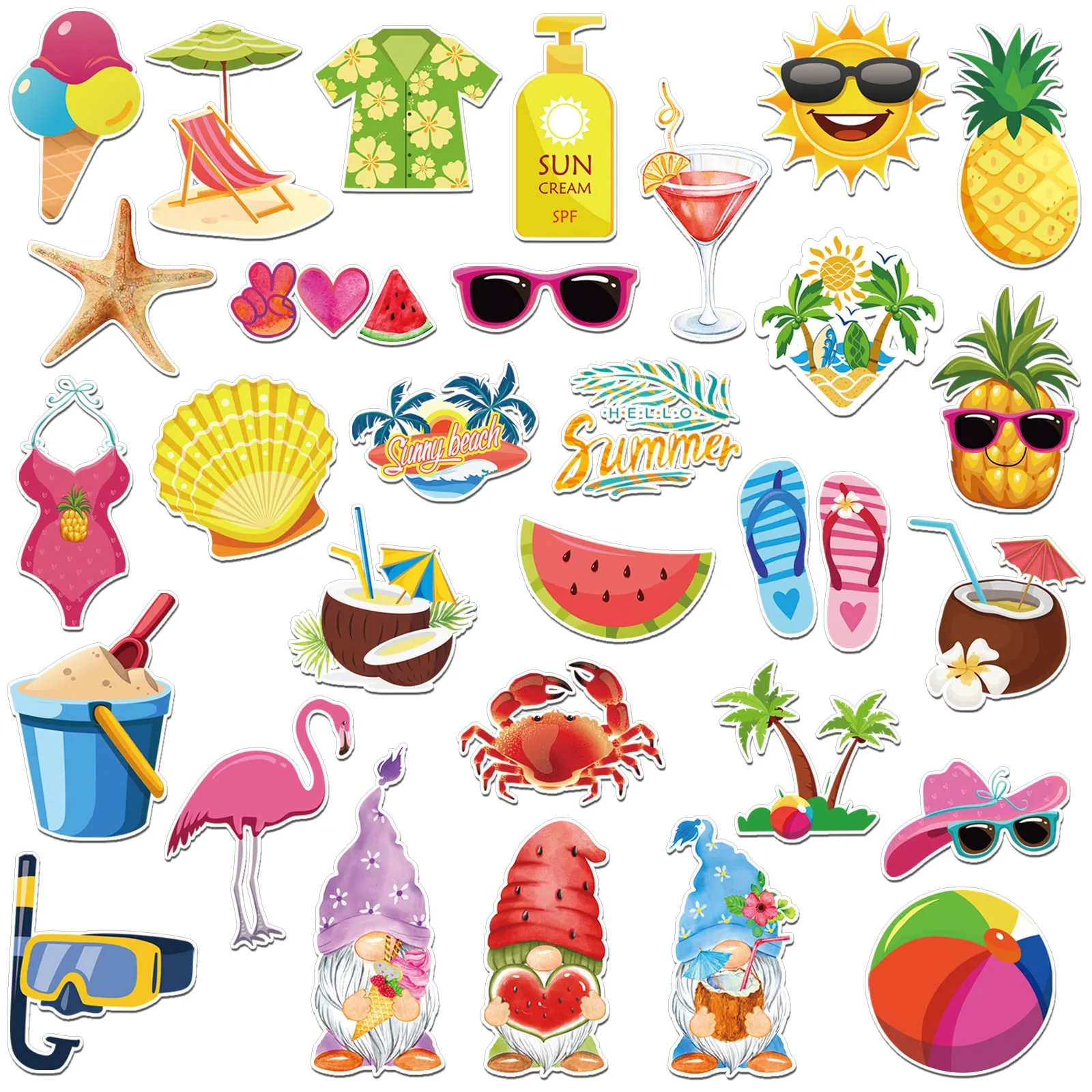 Xuhal 30 Pcs Summer Beach Car Magnets Magnetic Refrigerator Decoration Decorative Gnome Flamingo Palm Tree Magnetic Stickers Hawaii Tropical Magnetic Decals for Cruise Door Fridge Ship Cabin Party