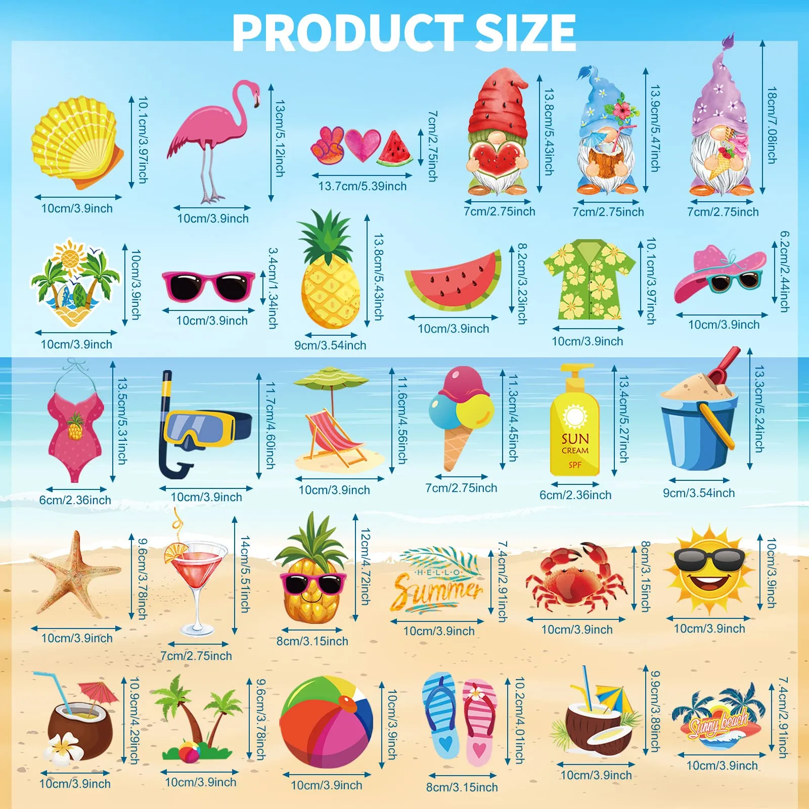 Xuhal 30 Pcs Summer Beach Car Magnets Magnetic Refrigerator Decoration Decorative Gnome Flamingo Palm Tree Magnetic Stickers Hawaii Tropical Magnetic Decals for Cruise Door Fridge Ship Cabin Party