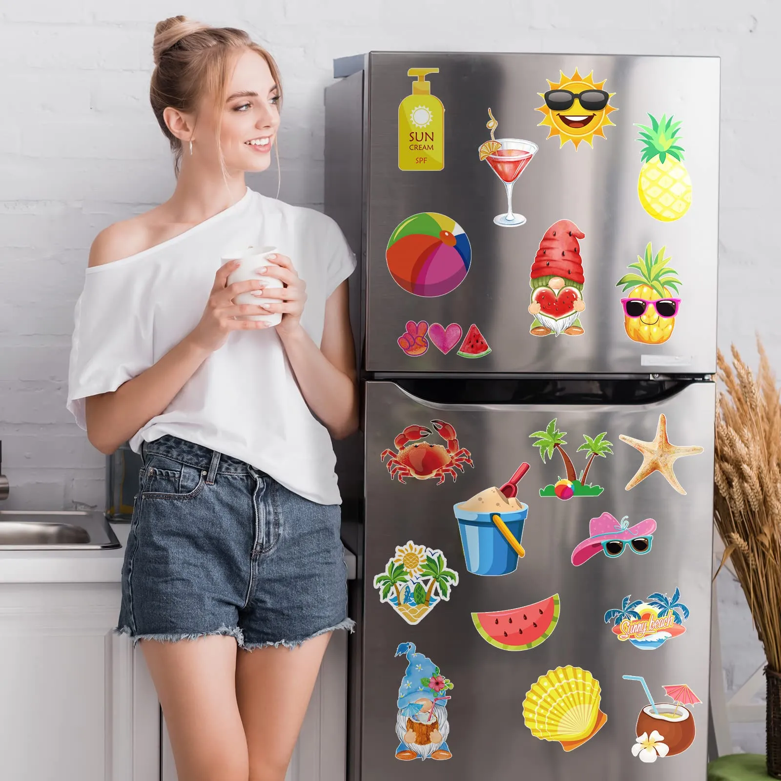 Xuhal 30 Pcs Summer Beach Car Magnets Magnetic Refrigerator Decoration Decorative Gnome Flamingo Palm Tree Magnetic Stickers Hawaii Tropical Magnetic Decals for Cruise Door Fridge Ship Cabin Party